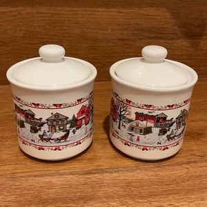 2 set Christmas Jar, cotton, candy, sugar ceramic jar multi use